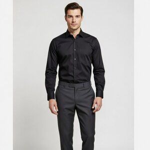 JCPenney Stafford Men's Black Tailored Fit Long Sleeve Dress Shirt 15.5 32-33